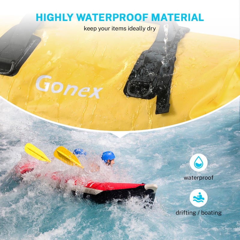 Gonex 60L Extra Large Waterproof Duffle Travel Dry Duffel Bag Heavy Duty Bag with Durable Straps & Handles for Kayaking Paddleboarding Boating Rafting Fishing Yellow - Image 2